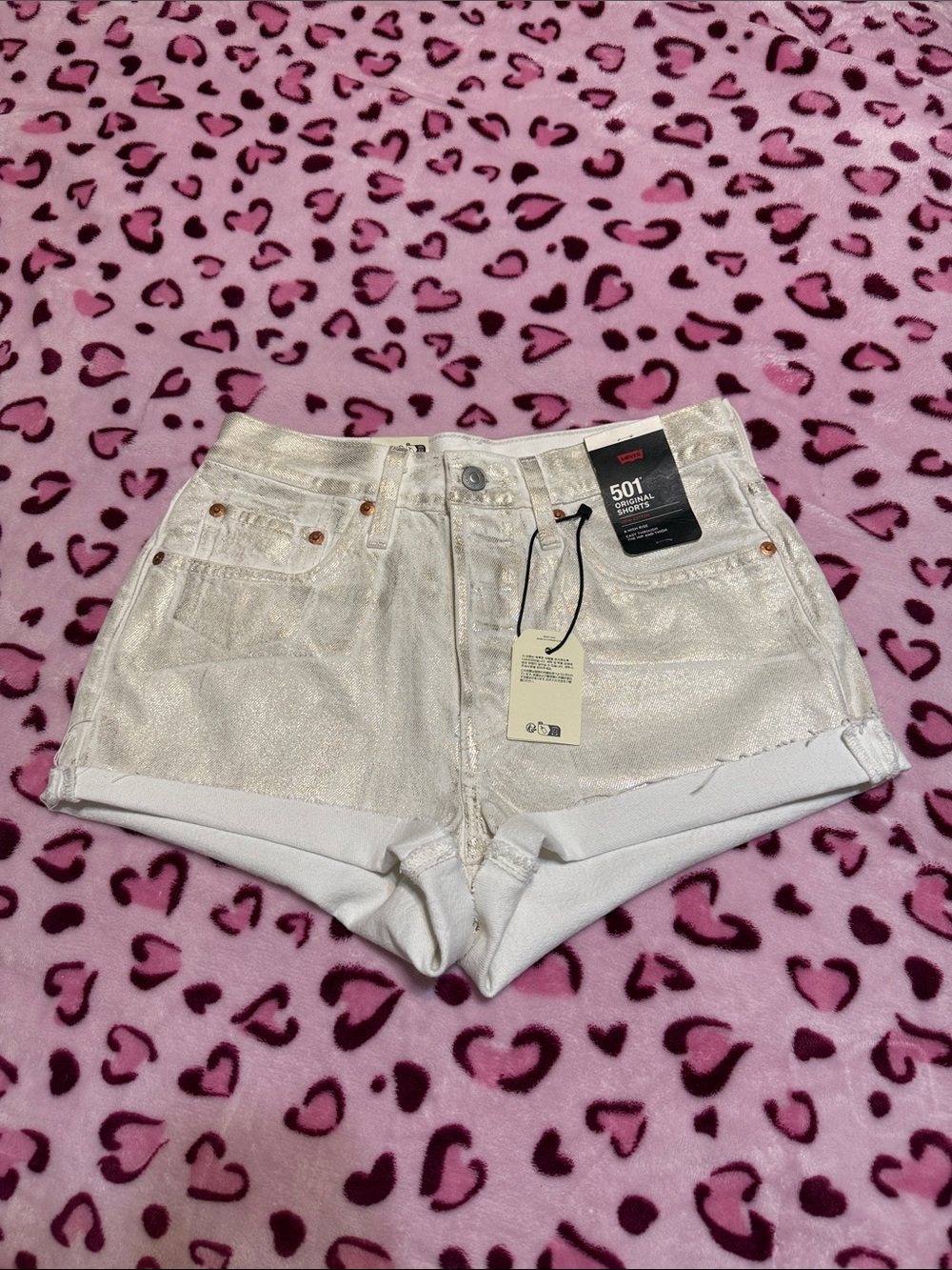 Levi's Metallic White 501 High-Rise Jean Shorts